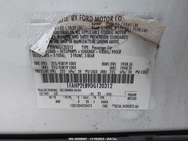 Photo 8 VIN: 1FAHP2E89DG120312 - FORD TAURUS 