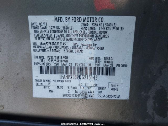 Photo 8 VIN: 1FAHP2E89DG215145 - FORD TAURUS 