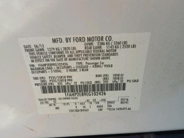 Photo 9 VIN: 1FAHP2E89EG102426 - FORD TAURUS SEL 