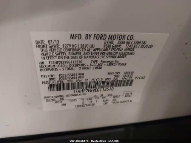 Photo 8 VIN: 1FAHP2E89EG113510 - FORD TAURUS 