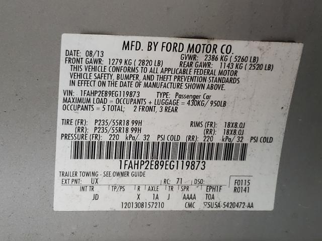 Photo 9 VIN: 1FAHP2E89EG119873 - FORD TAURUS SEL 