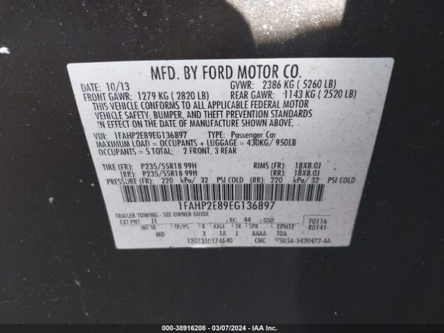 Photo 8 VIN: 1FAHP2E89EG136897 - FORD TAURUS 