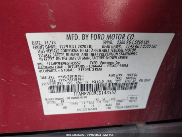 Photo 8 VIN: 1FAHP2E89EG143557 - FORD TAURUS 