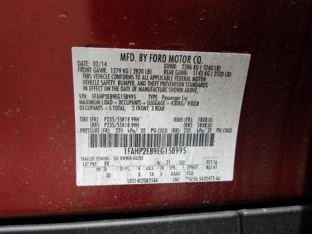 Photo 9 VIN: 1FAHP2E89EG158995 - FORD TAURUS SEL 