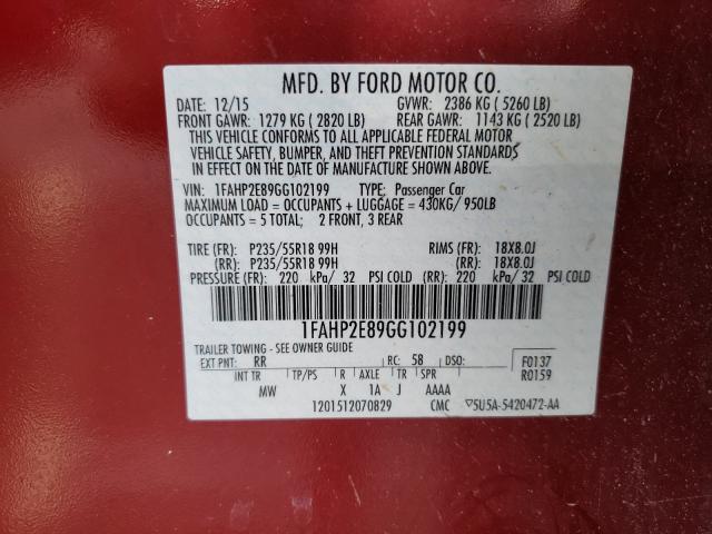 Photo 9 VIN: 1FAHP2E89GG102199 - FORD TAURUS SEL 