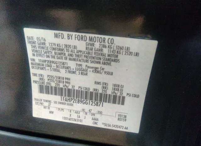 Photo 8 VIN: 1FAHP2E89GG125871 - FORD TAURUS 