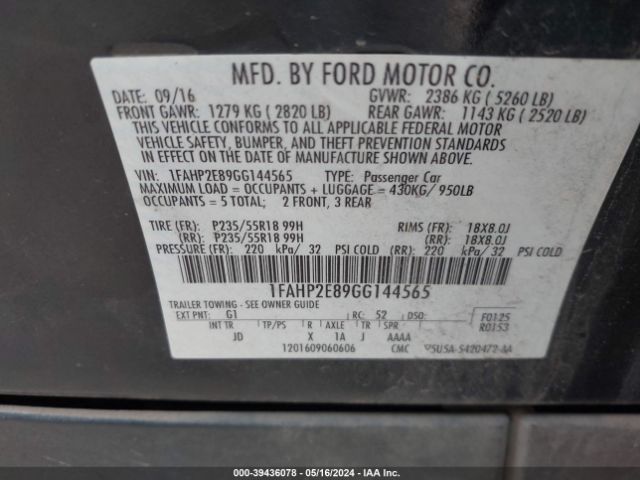 Photo 8 VIN: 1FAHP2E89GG144565 - FORD TAURUS 