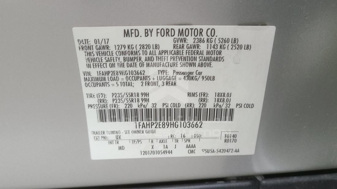 Photo 2 VIN: 1FAHP2E89HG103662 - FORD TAURUS 