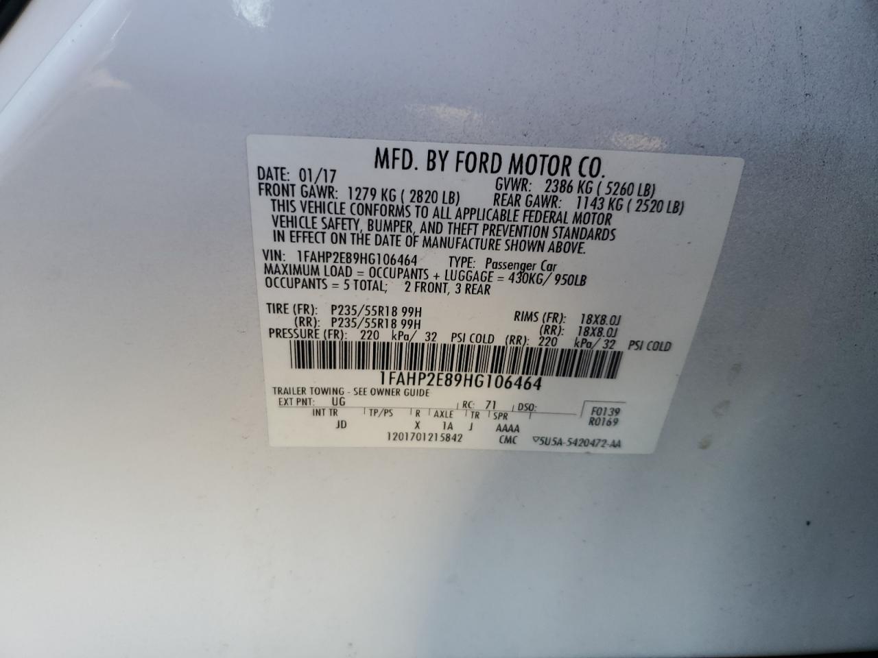 Photo 12 VIN: 1FAHP2E89HG106464 - FORD TAURUS 