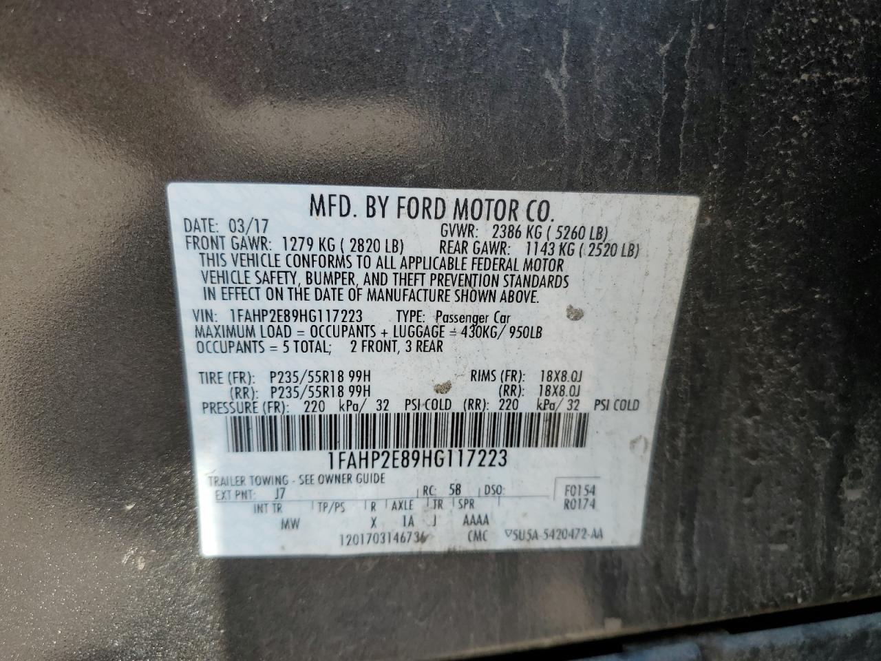 Photo 11 VIN: 1FAHP2E89HG117223 - FORD TAURUS 