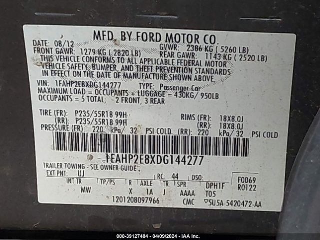 Photo 8 VIN: 1FAHP2E8XDG144277 - FORD TAURUS 