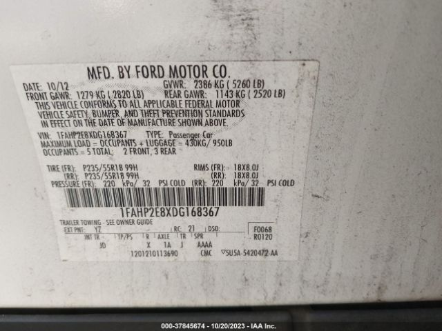 Photo 8 VIN: 1FAHP2E8XDG168367 - FORD TAURUS 