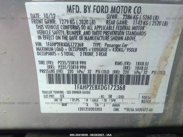 Photo 8 VIN: 1FAHP2E8XDG172368 - FORD TAURUS 