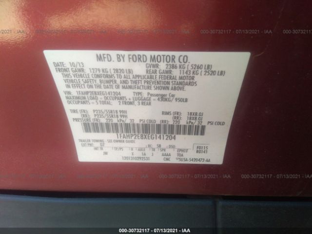 Photo 8 VIN: 1FAHP2E8XEG141204 - FORD TAURUS 