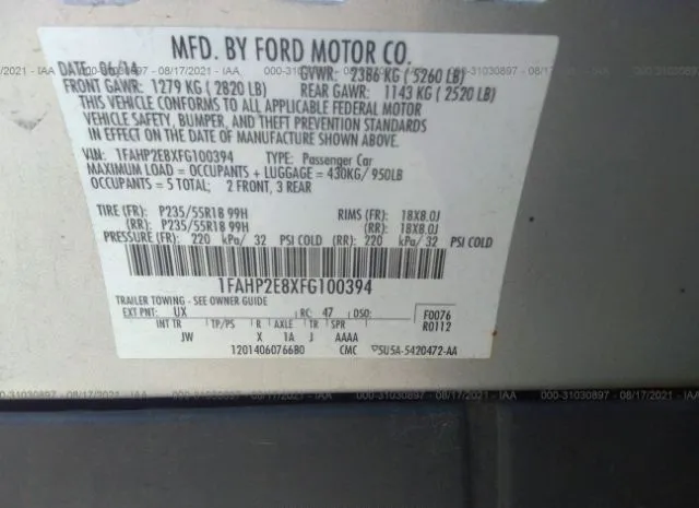 Photo 8 VIN: 1FAHP2E8XFG100394 - FORD TAURUS 