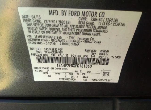 Photo 8 VIN: 1FAHP2E8XFG161860 - FORD TAURUS 