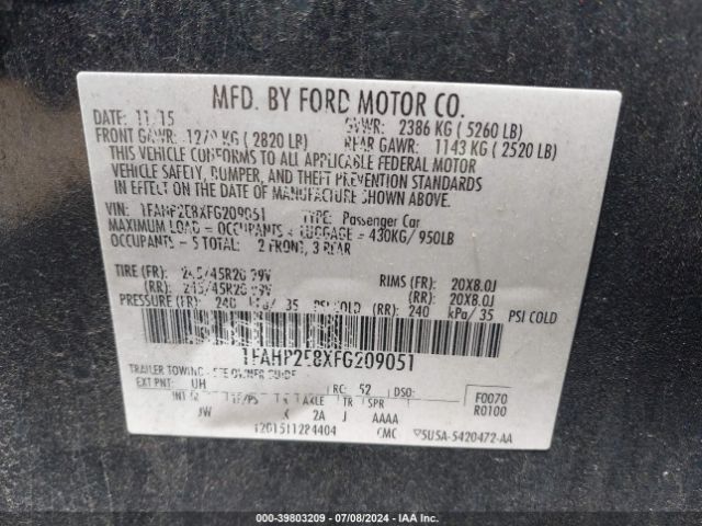 Photo 8 VIN: 1FAHP2E8XFG209051 - FORD TAURUS 