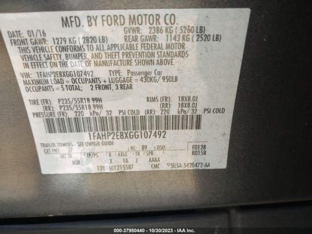 Photo 8 VIN: 1FAHP2E8XGG107492 - FORD TAURUS 