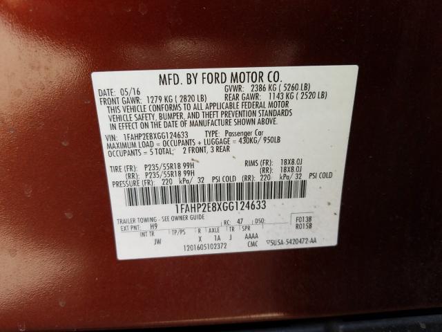 Photo 9 VIN: 1FAHP2E8XGG124633 - FORD TAURUS SEL 