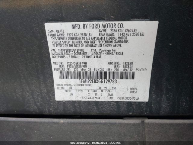 Photo 8 VIN: 1FAHP2E8XGG129783 - FORD TAURUS 