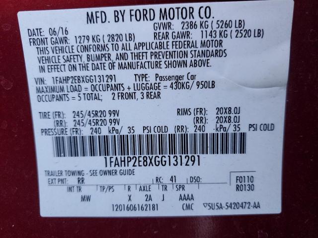 Photo 12 VIN: 1FAHP2E8XGG131291 - FORD TAURUS 