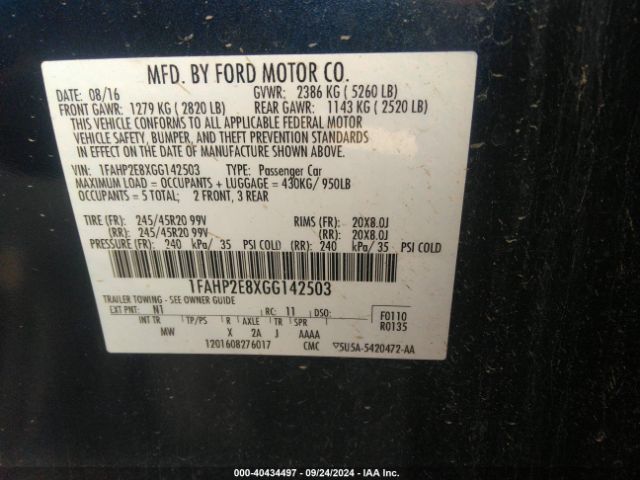 Photo 8 VIN: 1FAHP2E8XGG142503 - FORD TAURUS 