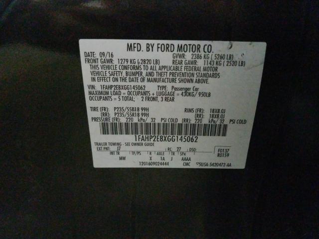 Photo 9 VIN: 1FAHP2E8XGG145062 - FORD TAURUS SEL 