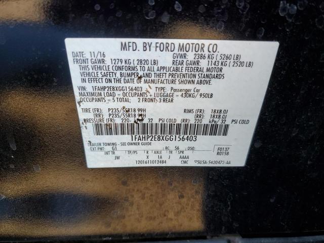 Photo 11 VIN: 1FAHP2E8XGG156403 - FORD TAURUS SEL 