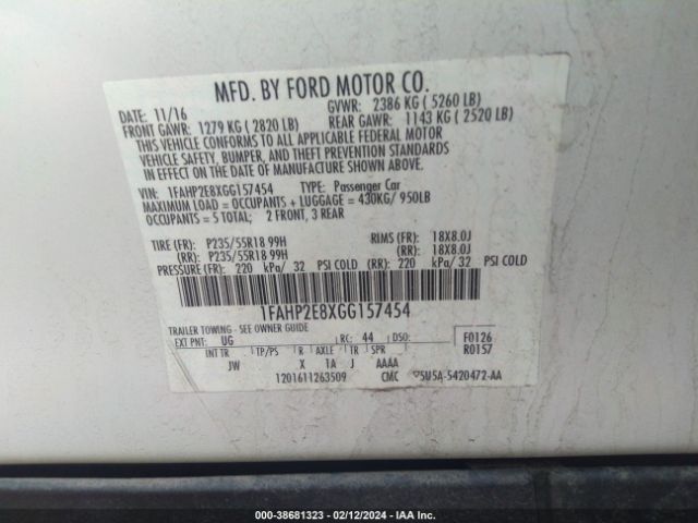 Photo 8 VIN: 1FAHP2E8XGG157454 - FORD TAURUS 