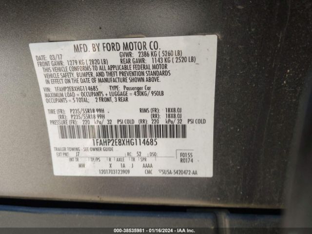 Photo 8 VIN: 1FAHP2E8XHG114685 - FORD TAURUS 