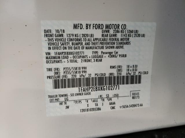 Photo 9 VIN: 1FAHP2E8XKG102771 - FORD TAURUS SEL 