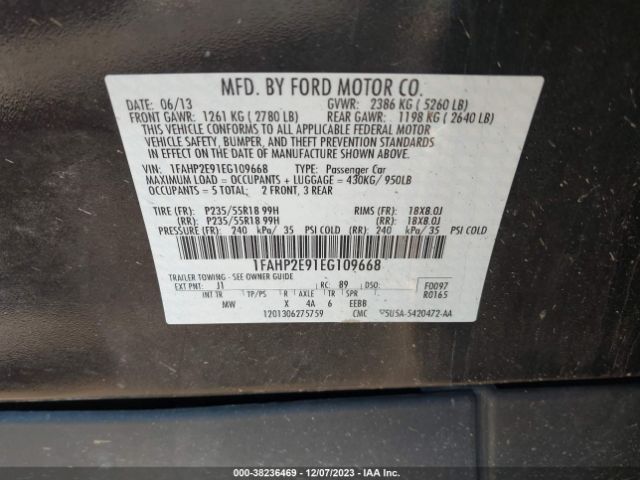 Photo 8 VIN: 1FAHP2E91EG109668 - FORD TAURUS 