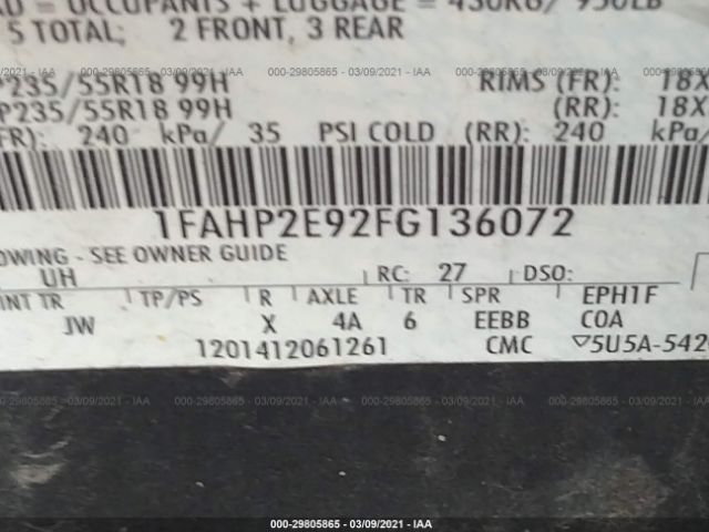 Photo 8 VIN: 1FAHP2E92FG136072 - FORD TAURUS 