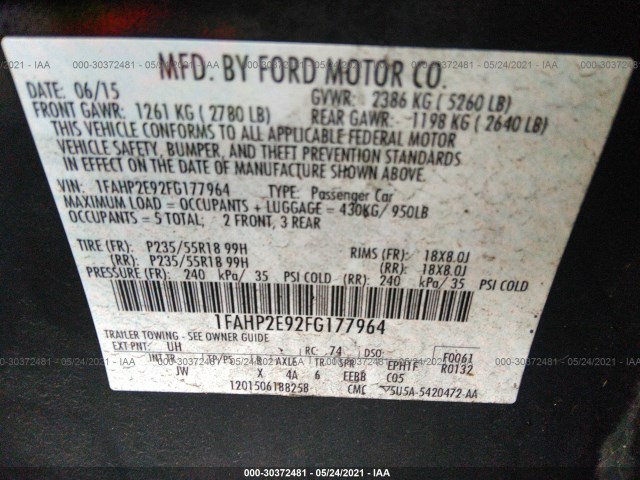 Photo 8 VIN: 1FAHP2E92FG177964 - FORD TAURUS 