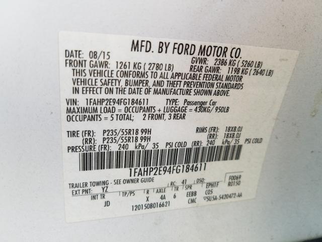 Photo 9 VIN: 1FAHP2E94FG184611 - FORD TAURUS SEL 