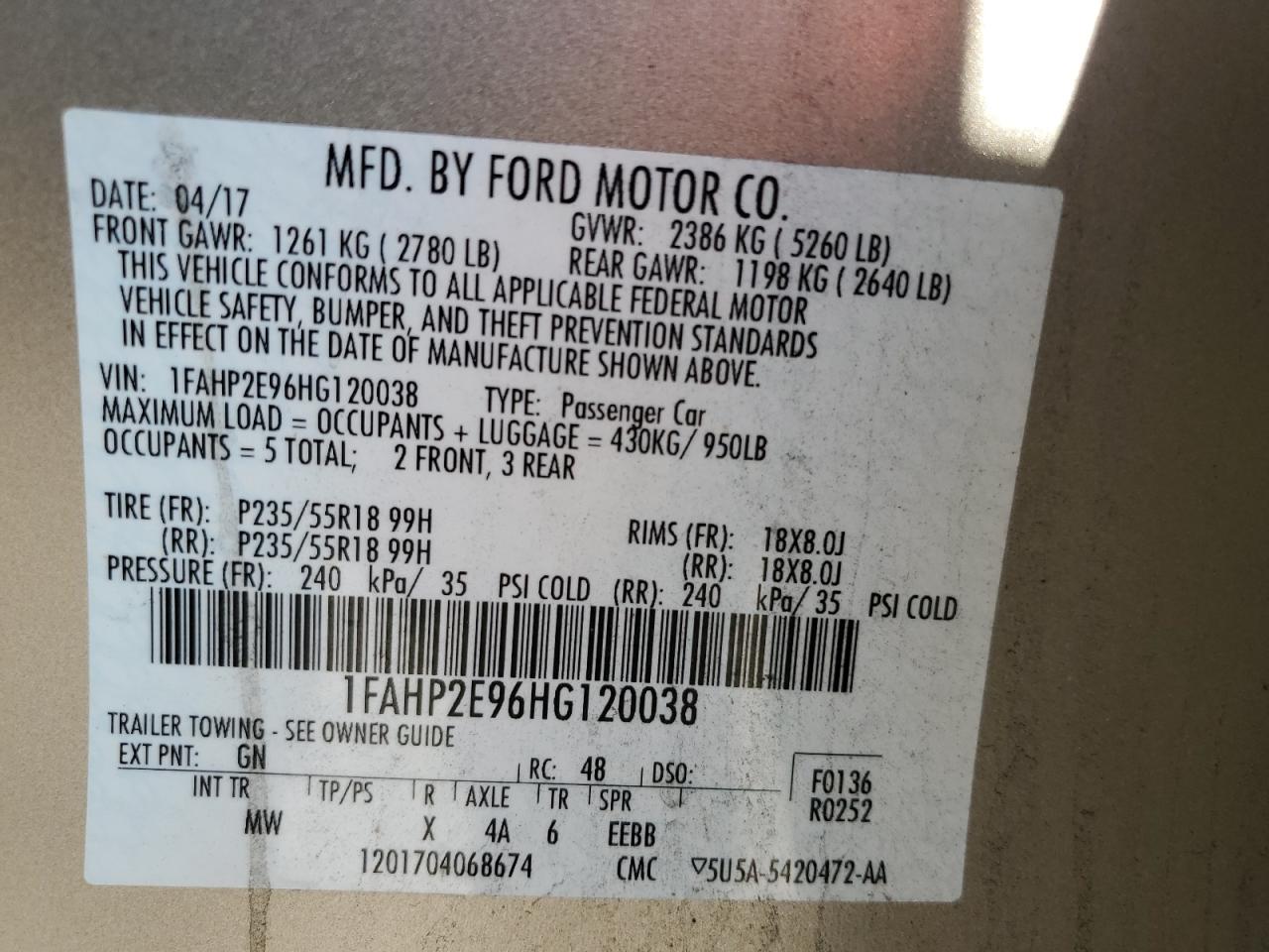 Photo 11 VIN: 1FAHP2E96HG120038 - FORD TAURUS 