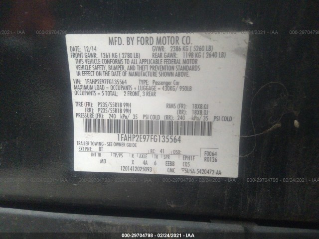 Photo 8 VIN: 1FAHP2E97FG135564 - FORD TAURUS 