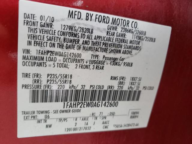 Photo 9 VIN: 1FAHP2EW0AG142600 - FORD TAURUS SEL 