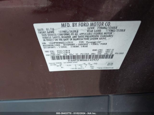 Photo 8 VIN: 1FAHP2EW0AG142922 - FORD TAURUS 