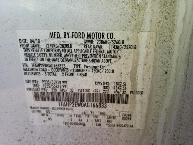 Photo 11 VIN: 1FAHP2EW0AG166833 - FORD TAURUS SEL 