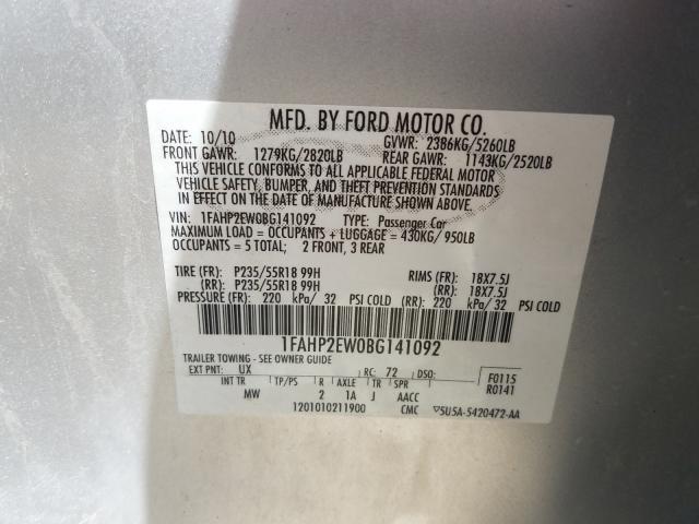 Photo 9 VIN: 1FAHP2EW0BG141092 - FORD TAURUS SEL 