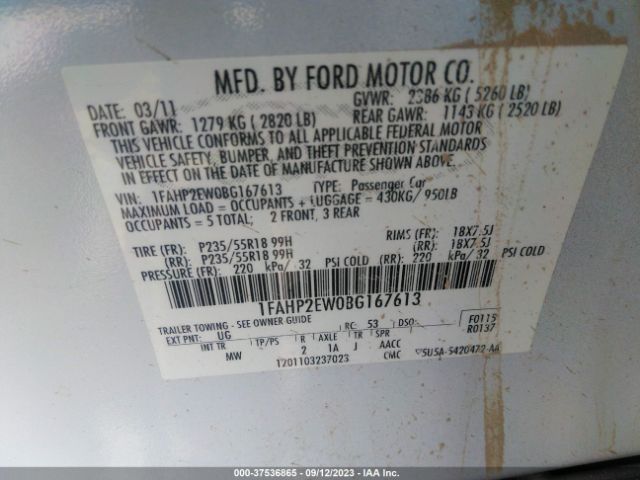 Photo 8 VIN: 1FAHP2EW0BG167613 - FORD TAURUS 