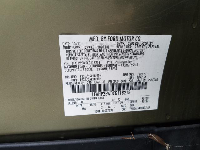 Photo 9 VIN: 1FAHP2EW0CG118218 - FORD TAURUS SEL 