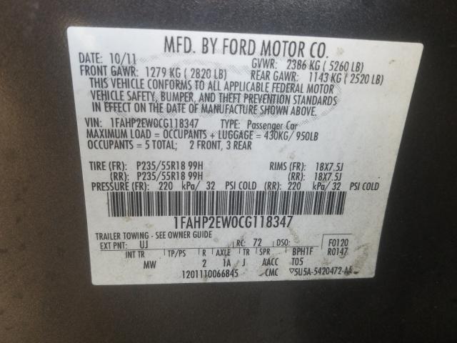 Photo 9 VIN: 1FAHP2EW0CG118347 - FORD TAURUS SEL 