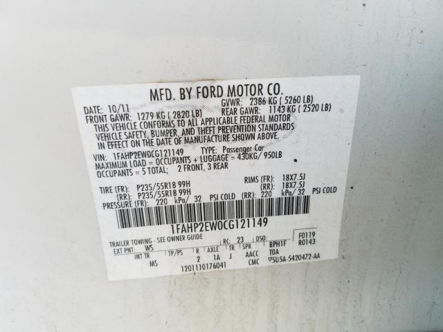 Photo 9 VIN: 1FAHP2EW0CG121149 - FORD TAURUS SEL 