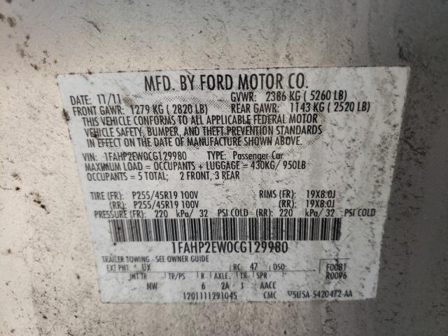 Photo 9 VIN: 1FAHP2EW0CG129980 - FORD TAURUS SEL 