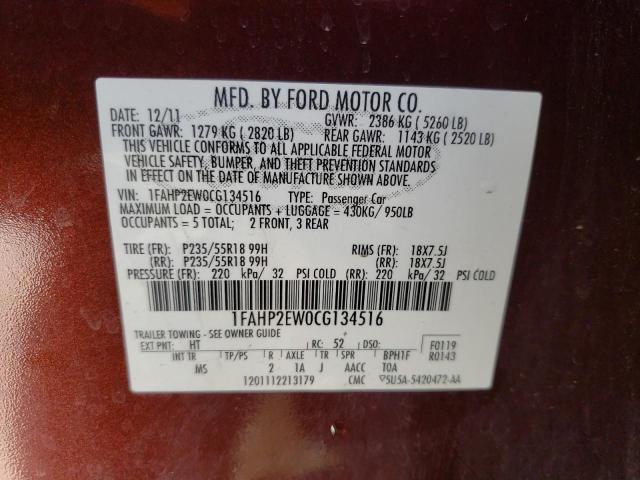 Photo 9 VIN: 1FAHP2EW0CG134516 - FORD TAURUS SEL 