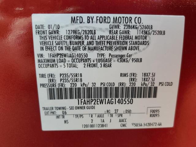 Photo 11 VIN: 1FAHP2EW1AG140550 - FORD TAURUS SEL 