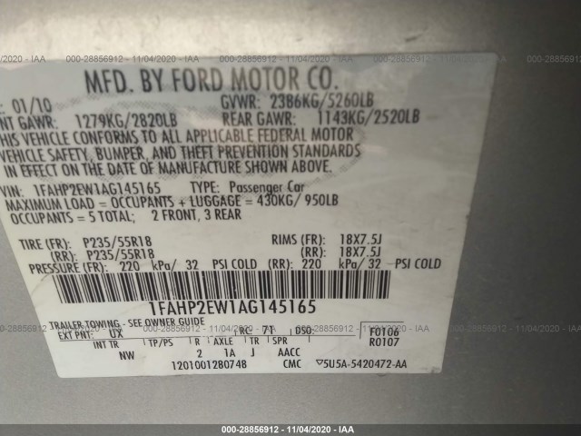 Photo 8 VIN: 1FAHP2EW1AG145165 - FORD TAURUS 