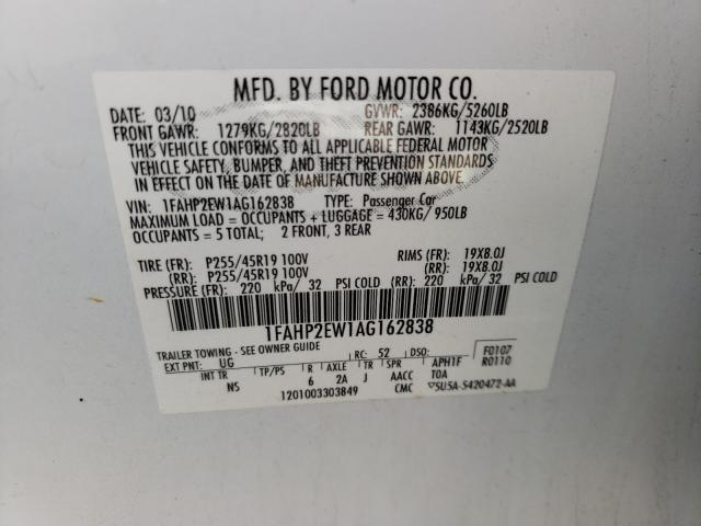 Photo 9 VIN: 1FAHP2EW1AG162838 - FORD TAURUS SEL 